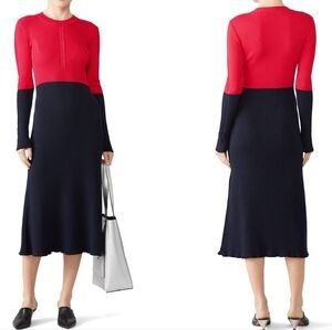 Cedric Charlier Colorblock Knit Midi Dress in Navy and Dark Pink Size 2